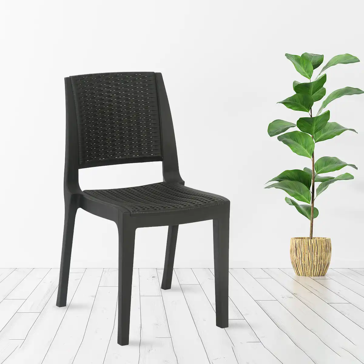 Nilkamal Enamora Plastic Armless Chair (Iron Black) - Image 3