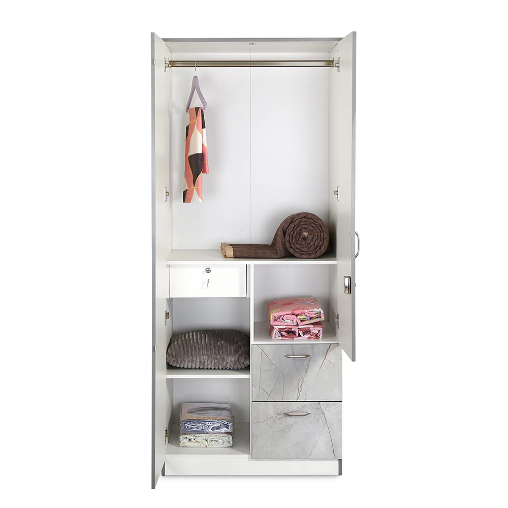 Nilkamal Marbito 2 Door Wardrobe With Mirror (White) - Image 4