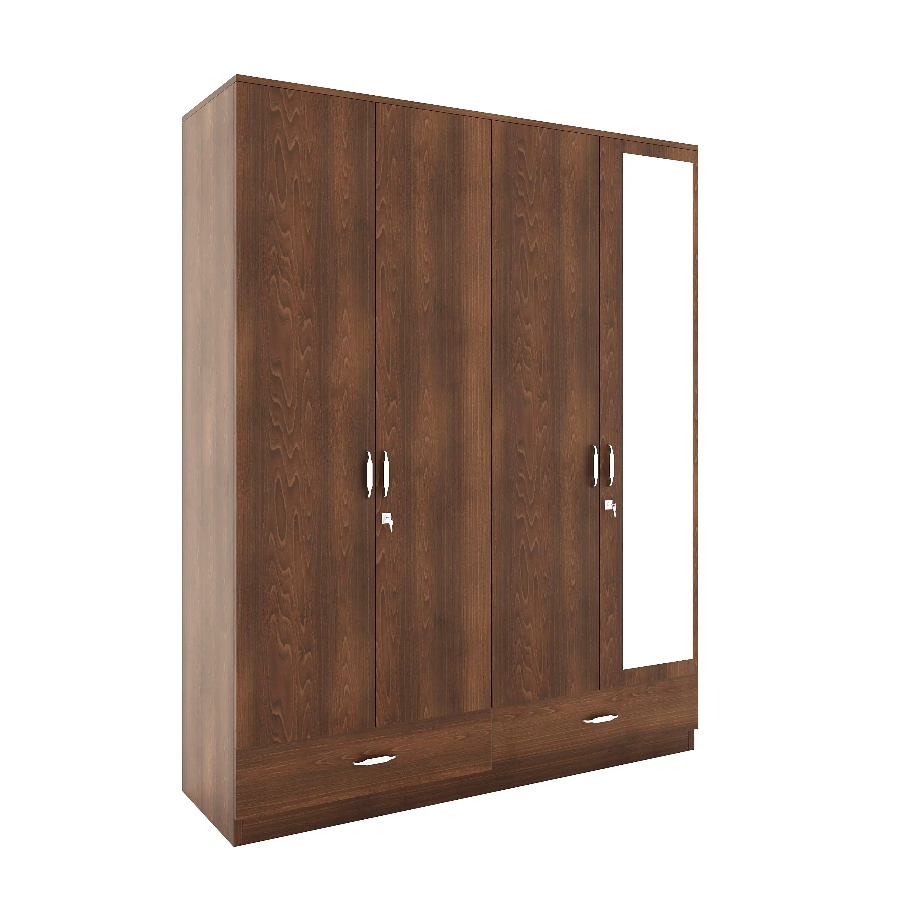 Nilkamal Mozart 4 Door Mirror Wardrobe (Walnut) - Image 3
