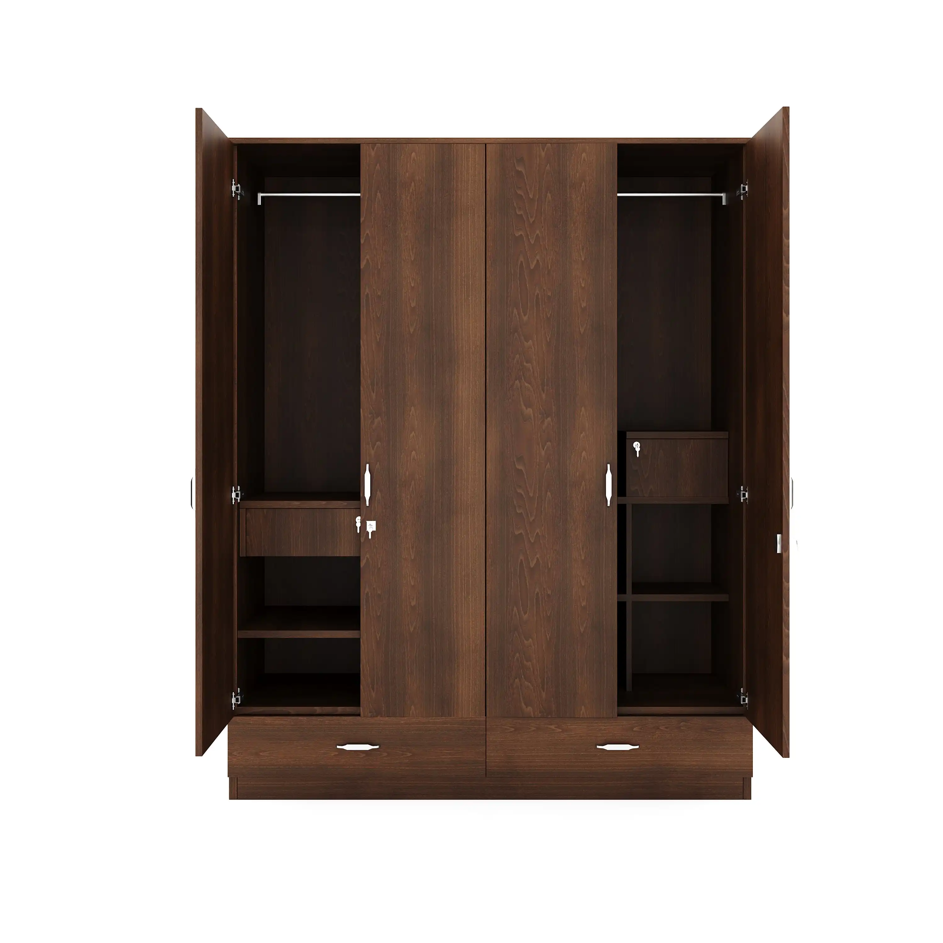 Nilkamal Mozart 4 Door Mirror Wardrobe (Walnut) - Image 4