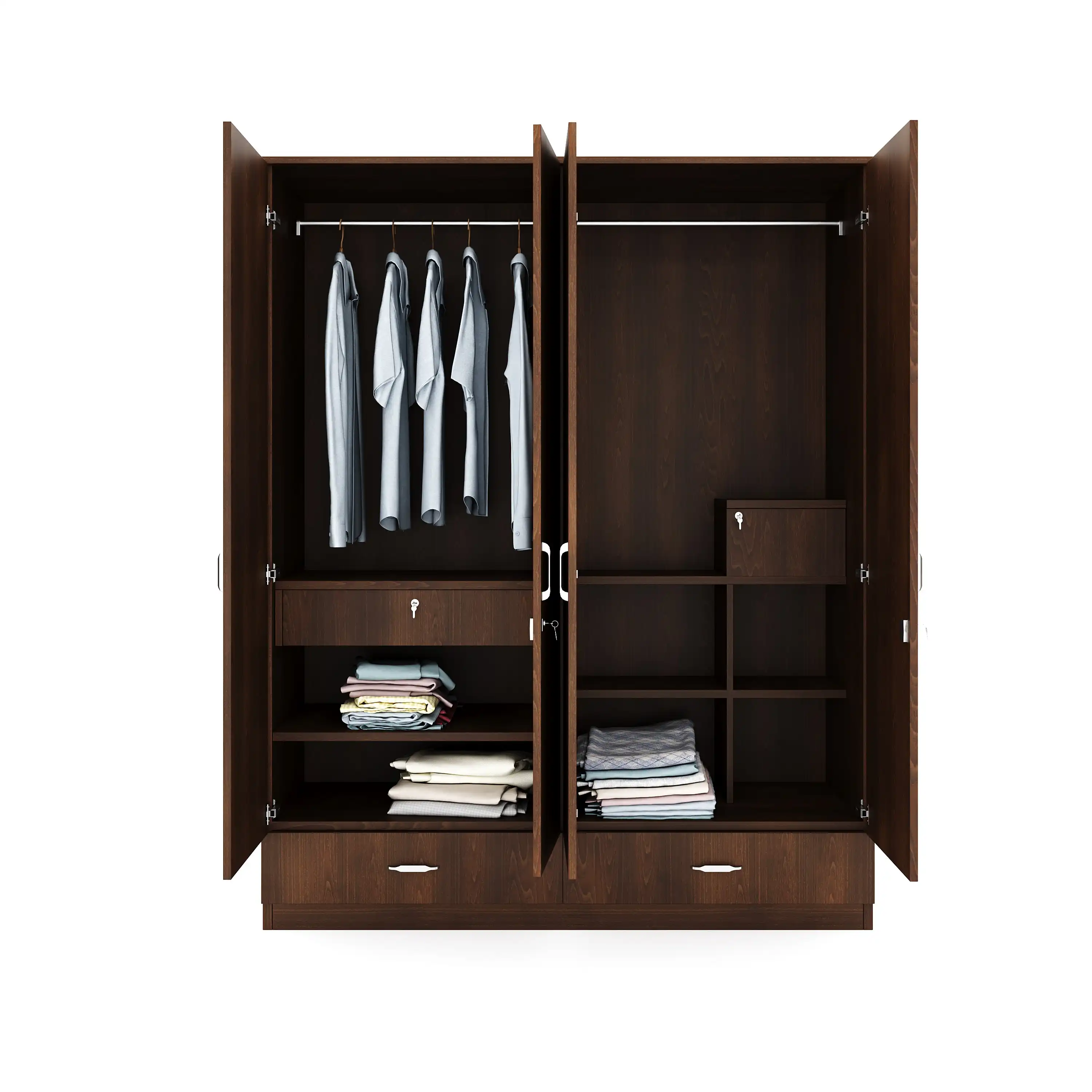 Nilkamal Mozart 4 Door Mirror Wardrobe (Walnut) - Image 5