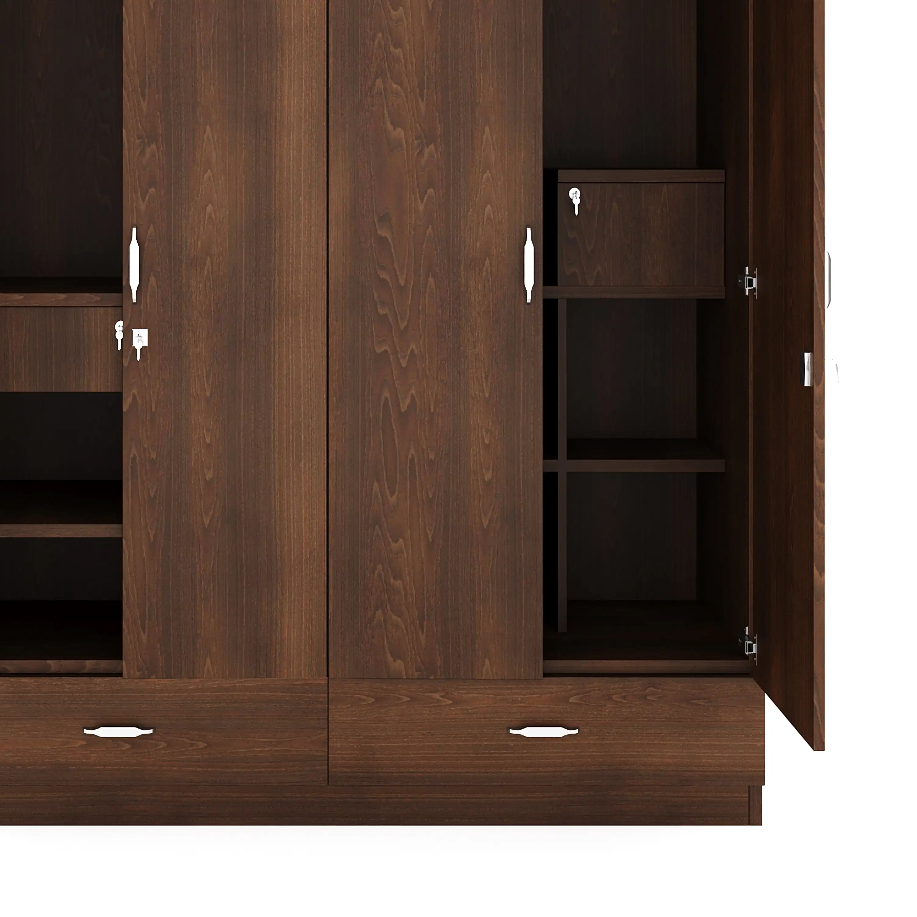 Nilkamal Mozart 4 Door Mirror Wardrobe (Walnut) - Image 6