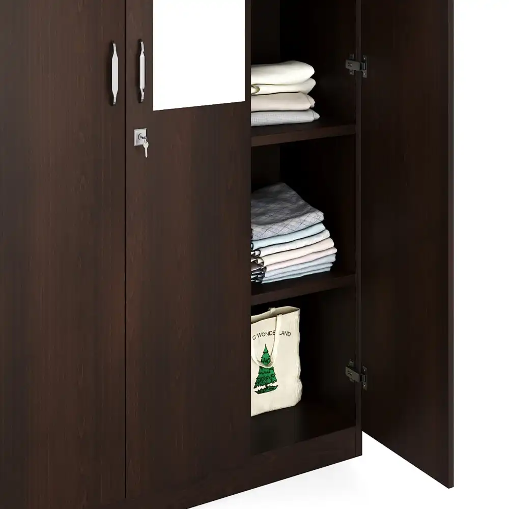 Nilkamal Willy 3 Door Wardrobe with Mirror (New Wenge) - Image 7