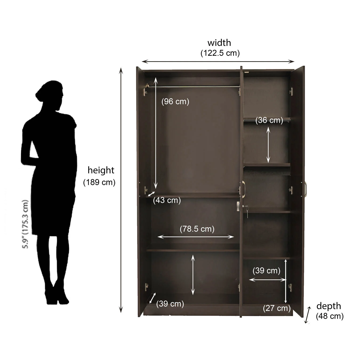 Nilkamal Willy 3 Door Wardrobe with Mirror (New Wenge) - Image 8