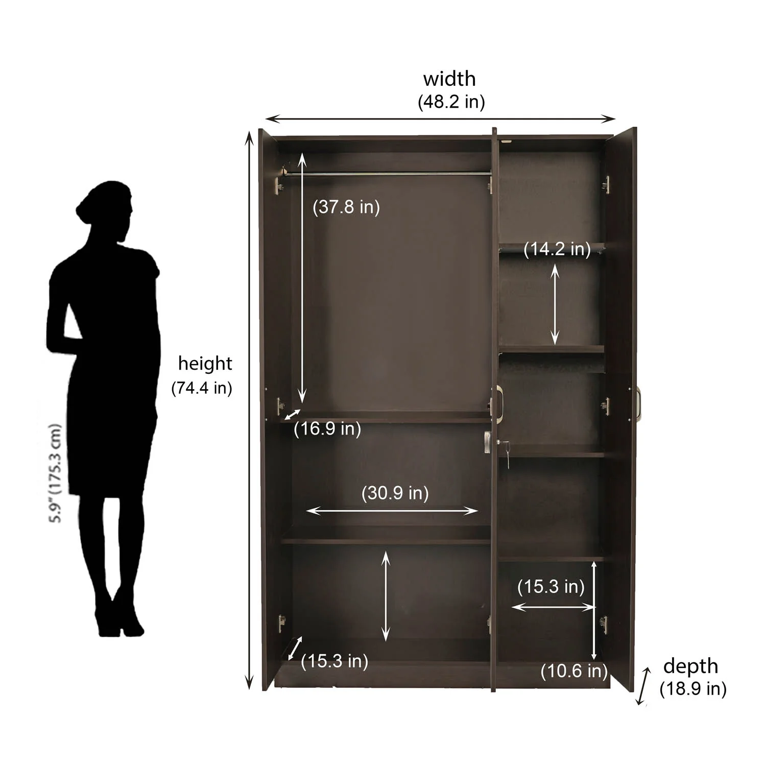 Nilkamal Willy 3 Door Wardrobe with Mirror (New Wenge) - Image 9